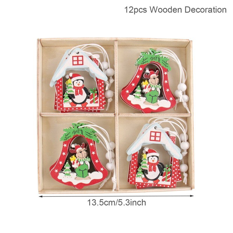 Wooden Christmas Pendant Merry Christmas Decor for Home 2023 Navidad Ornaments C