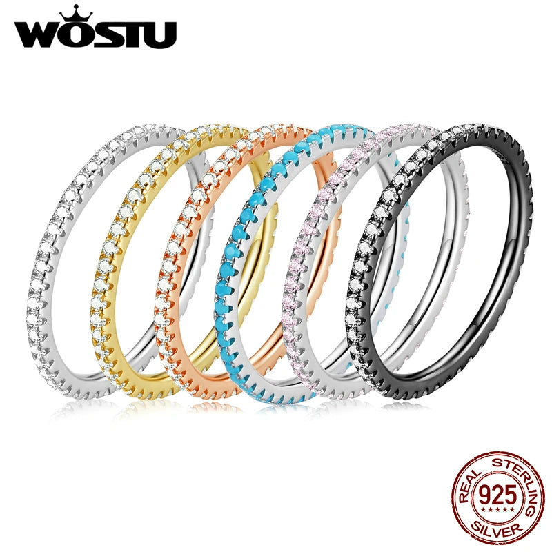 WOSTU 925 Sterling Silver Simple Geometric Round Single Stackable Finger Rings for Women Engagement Jewelry CQR066