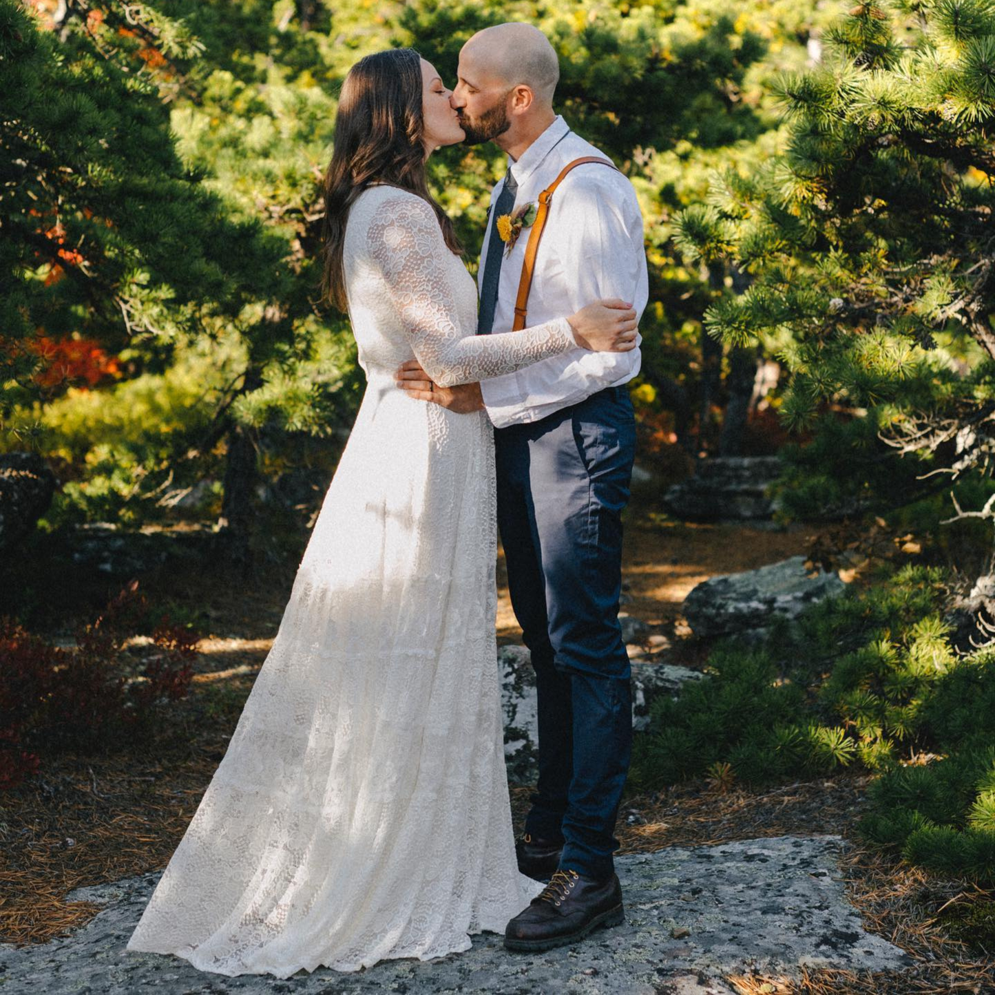 Bohemian Lace Wedding Dress Wrap Neckline With Fringes #1363
