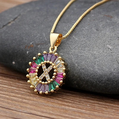 Gold Color Initial Multicolor CZ Necklace Charm Letter Necklace Name Jewelry for Women Accessories Girlfriend