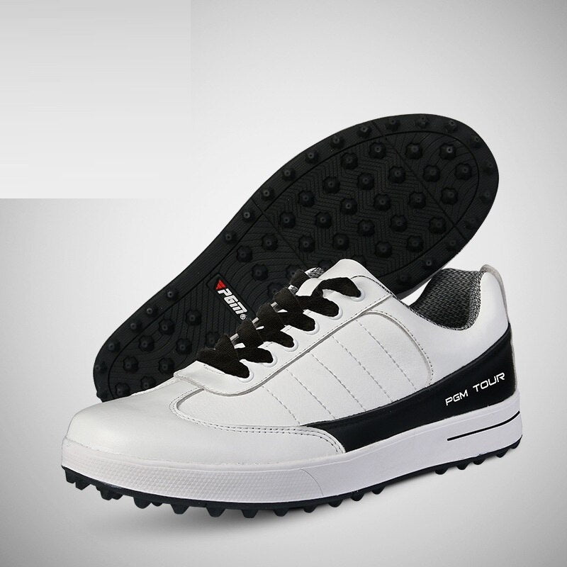 PGM Men's Golf Shoes Leather Waterproof Shoes Anti-Slip Spikes Sports Golf Sneaker Ventilation Slot Design