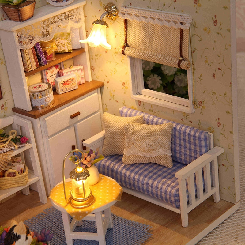 Doll House Furniture Diy Miniature 3D Wooden Miniaturas Dollhouse Toys for Children Birthday Casa Kitten Diary H013