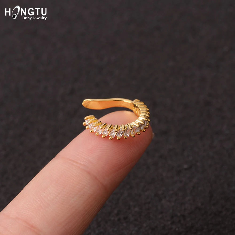 HONGTU 1PC Copper Crystal Ear Cuffs for Women Wrap Cuff Clip on Earrings No Pierce Earrings Fake Earring Piercing Jewellery 2020