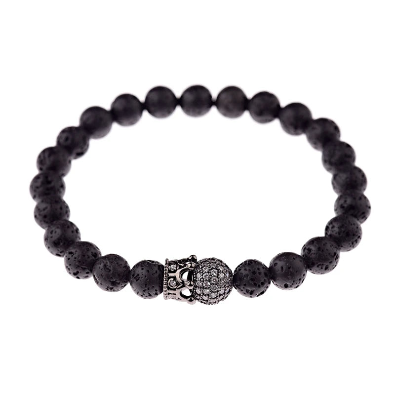 DOUVEI Round Black CZ Zircon Pave Lava Weaving Bracelet Men Beads Weaving Bracelet Homme Adjustable ABL005