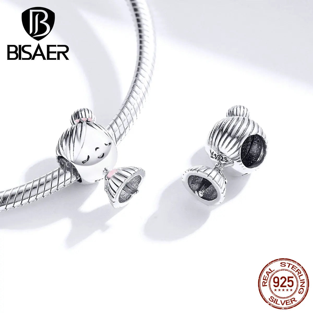 BISAER 925 Sterling Silver Couple Girl Boy Pendant Charm Pineapple Strawberry Dessert Beads for Women Bracelet DIY Fine Jewelry