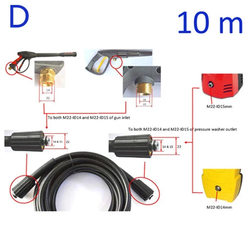 6m 10 Meters 160bar 2320psi High Pressure Water Cleaning Hose Cord Pipe for Interskol Elitech High Pressure Washer Hose