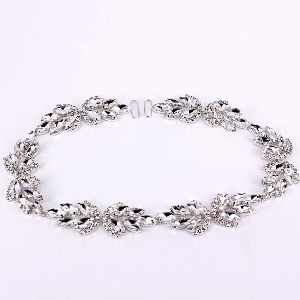 Handmade Silver Bridal Belt Rhinestone Waistband Applique for Evening Prom Dresses Wedding Decoration White Beige Sash Ribbon
