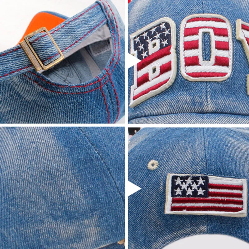 Kids Boys Baseball Cap Summer Toddler Children Dad Hat Jean Casual Hip Hop Letter Denim Sun Snapback Casquette Blue