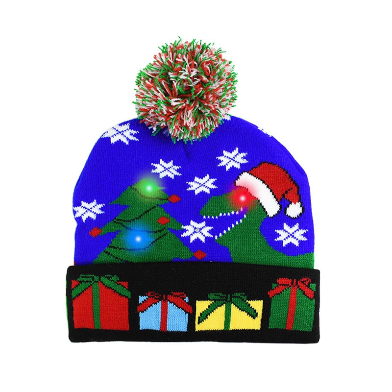 LED Christmas Hat Sweater Knitted Beanie Christmas Light Up Knitted Hat Christmas for Kids Xmas 2023 New Year Decorations