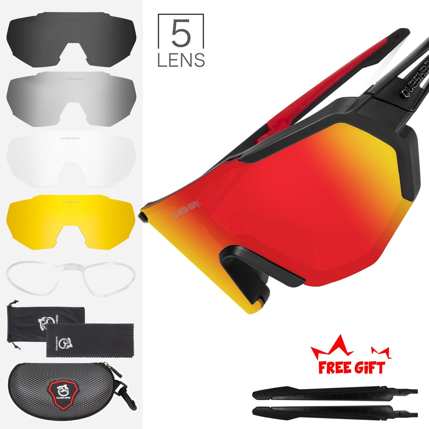 QUESHARK Women Men Polarized Cycling Sunglasses 5 Lens/Set Sports MTB Bicycle Eyewear Riding Road Bike Glasses Goggles QE42