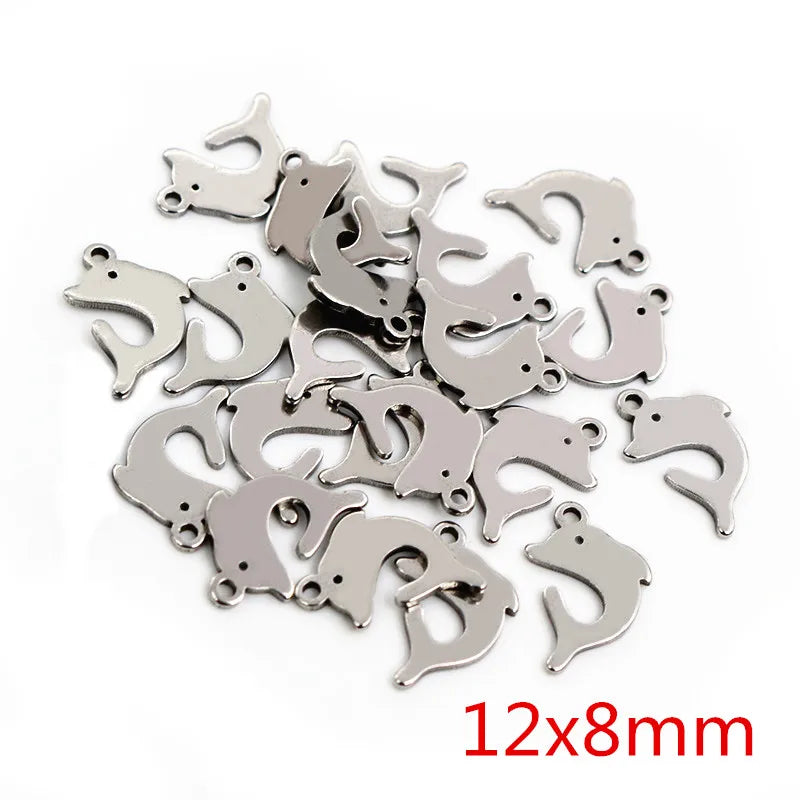 30pc/Lot 316 Stainless Steel Five-Pointed Star Cute Necklace Pendant Charms Small Cat Dolphin Fish Charms for DIY Jewelry Making