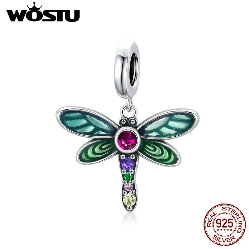 WOSTU 925 Sterling Silver Bee Dreamcatcher Wings Bead Charm Pendant Fit Original Bracelet Bangle Women DIY Fine Jewelry