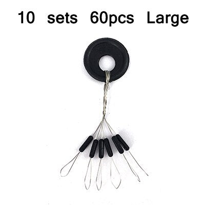 GHOTDA 10 Sets 60Pcs Fishing Float Black Rubber Space Bean Stopper Line Stops