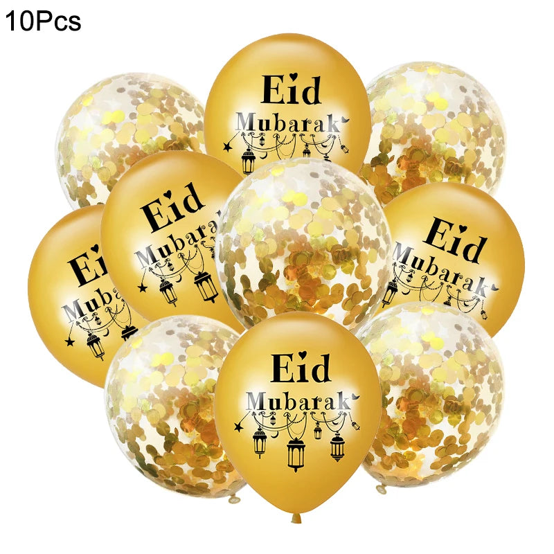 10Pcs Eid Mubarak Latex Balloon Ramadan Kareem Decoration Air Globos Ramadan Mubarak Muslim Islamic Festival Party Supplies 2024