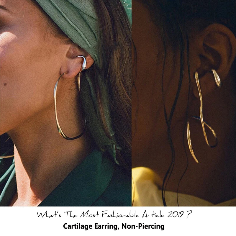 Peri'sBox Solid Gold Color Earrings Without Piercing Geometric Round Ear Cuff Minimalist Cartilage Earrings Women Simple Jewelry