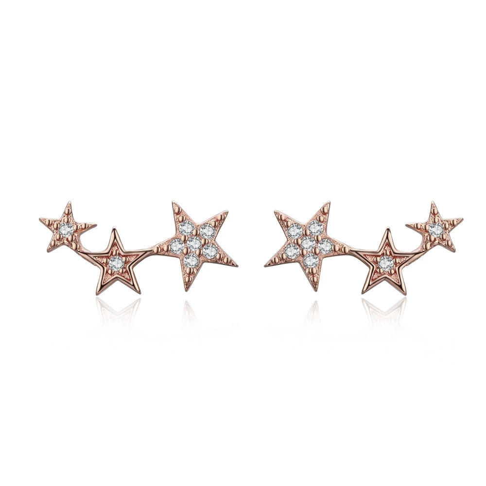 BAMOER Authentic 925 Sterling Silver CZ Exquisite Stackable Star Earrings for Women Jewelry Valentine's Day