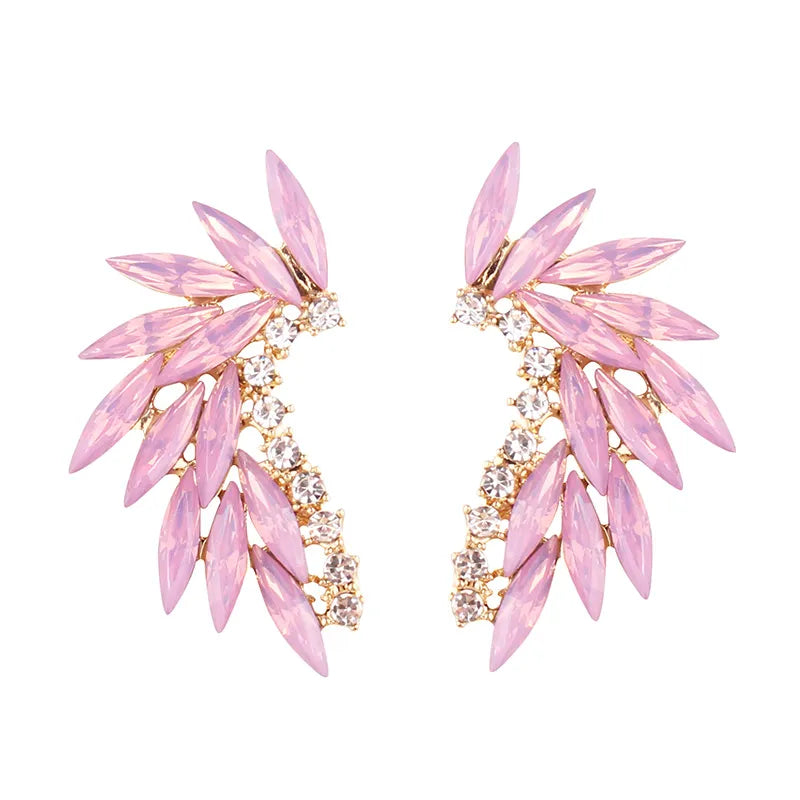 LUBOV Shining Rhinestone Wings Stud Earrings Acrylic Crystal Stone Women Piercing Earrings Trendy Wedding Jewelry Christmas