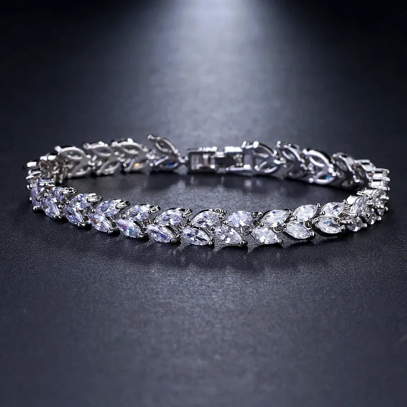 LXOEN Marquise Cut Flower Zirconia Crystal Long Drop Earrings for Women Shiny Leaf CZ Stone Bridal Wedding Jewelry