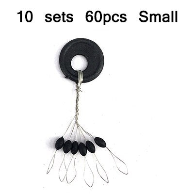 GHOTDA 10 Sets 60Pcs Fishing Float Black Rubber Space Bean Stopper Line Stops