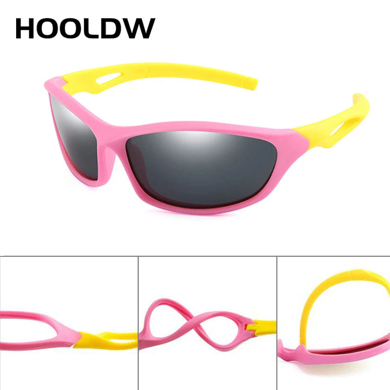 HOOLDW New Children Sunglasses Polarized Sun Glasses Silicone Flexible Baby Kids Glasses Boys Girls Sport Goggles UV400 Eyewear