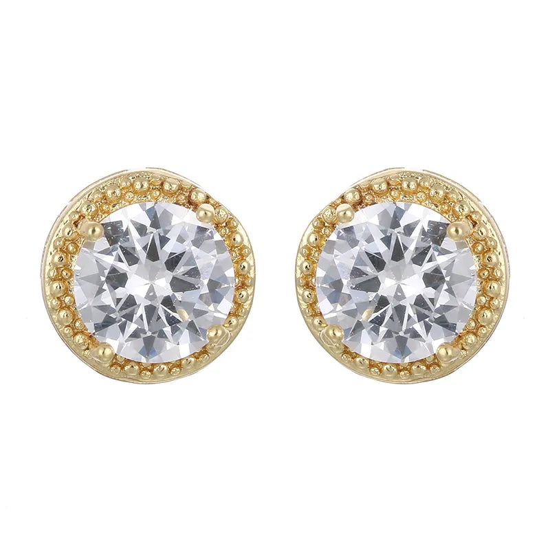 Jewelry Crown Women Classic Shining Zircon Small Stud Earrings Gold Color Ears Stud for Men Crystal Earrings WE132