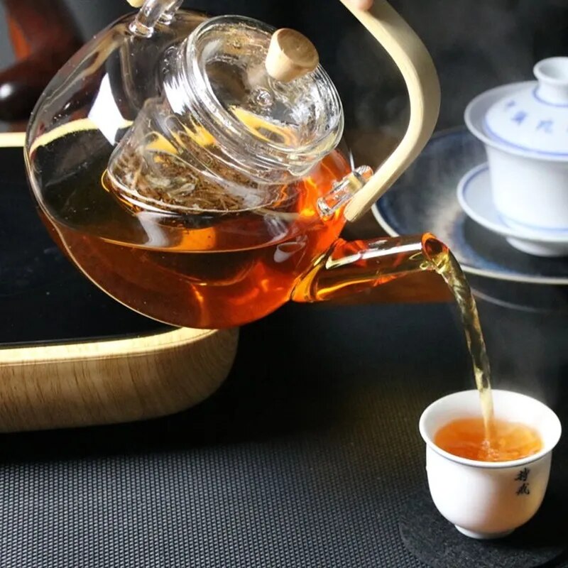 Glass Teapot Heat-Resistant Borosilicate Boiling Thickened Bamboo Handle Hou