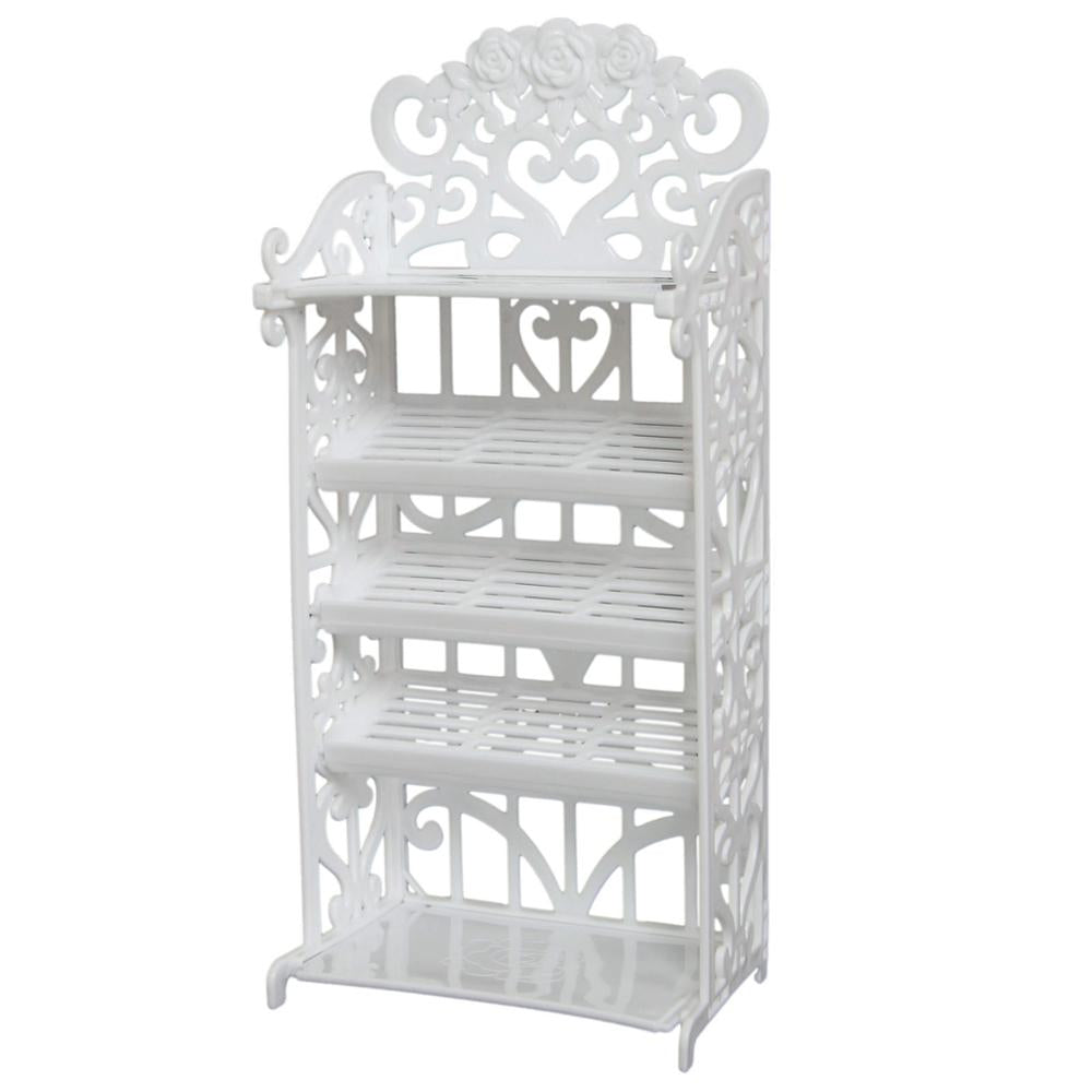 1x Plastic White Doll Shoes Rack / Random 12 Pairs Shoes Dollhouse Furniture Accessories for Barbie Doll Kids Toy