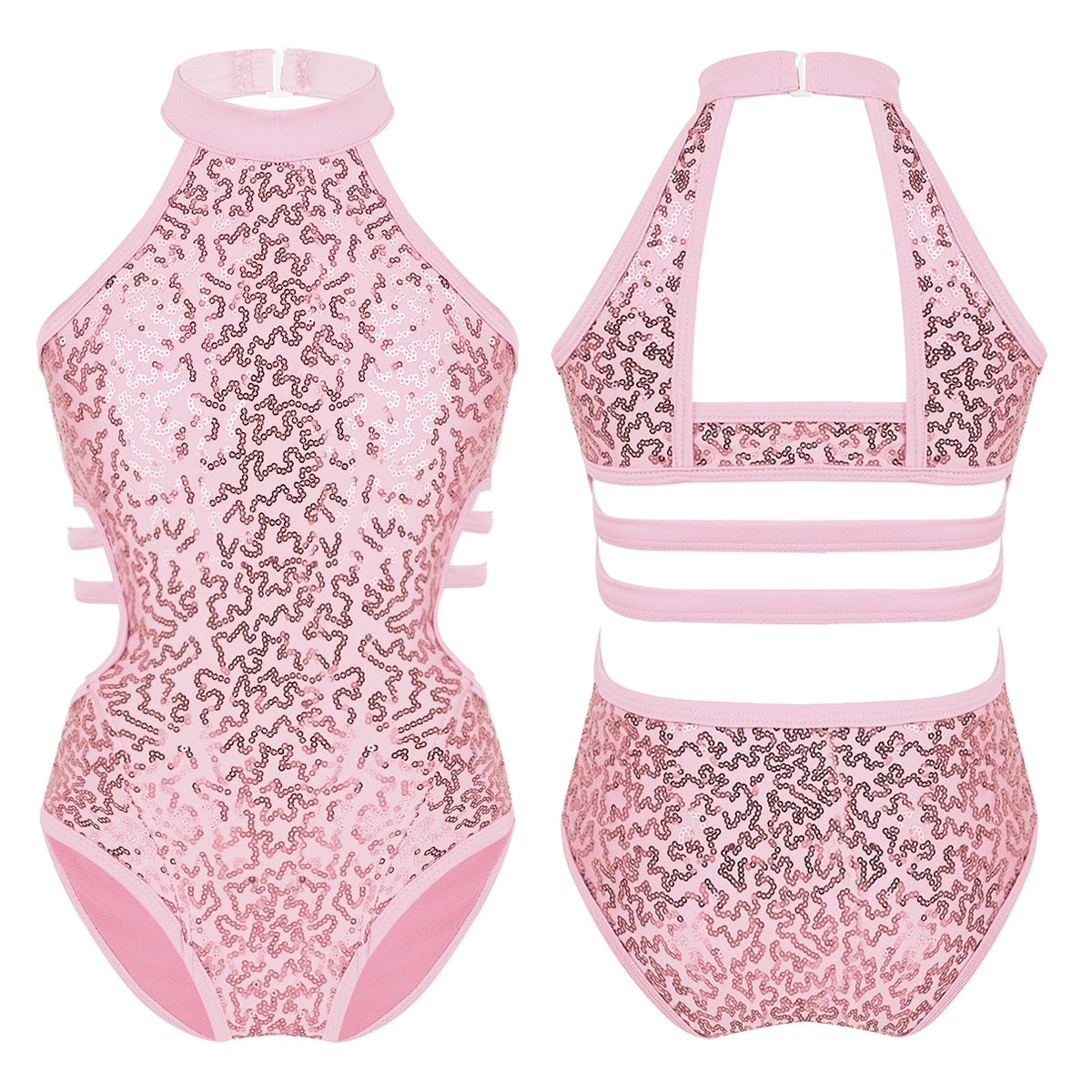 Kids Girls Gymnastics Leotards Child Sparkly Sequins Dancewear Sleeveless