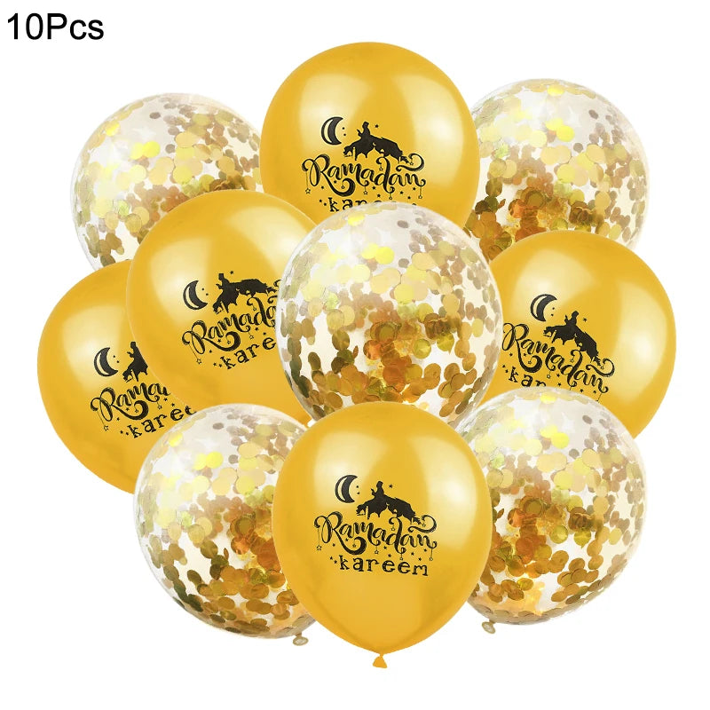 10Pcs Eid Mubarak Latex Balloon Ramadan Kareem Decoration Air Globos Ramadan Mubarak Muslim Islamic Festival Party Supplies 2024