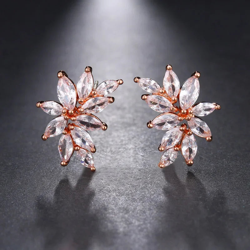 LXOEN Marquise Cut Flower Zirconia Crystal Long Drop Earrings for Women Shiny Leaf CZ Stone Bridal Wedding Jewelry