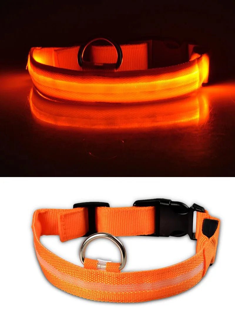 YUDODO Nylon LED Pet Dog Collars for Animals Night Safety Flashing Glow Dog Leash Dogs Luminous Fluorescent Collars Pet Supplies