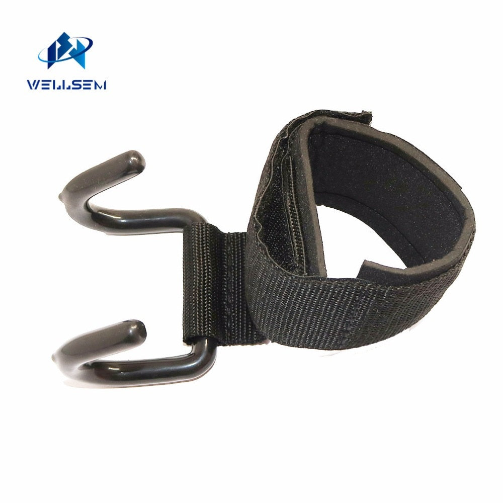 Wellsem Adjustable Strong Steel Hook Grips Straps Weight Lifting Strength Training Gym Fitness Black Wrist Support Lift Straps