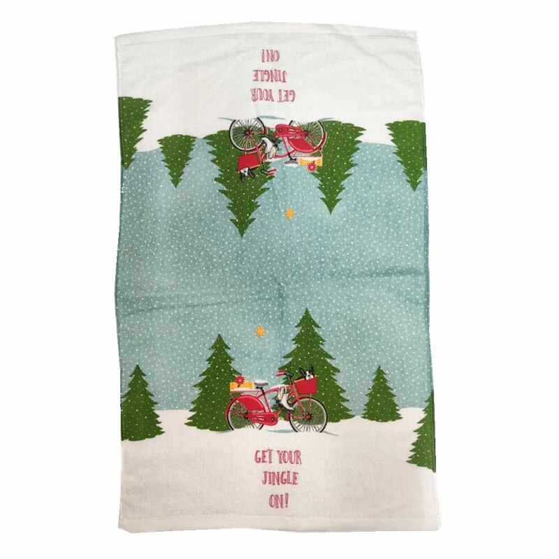 1Pc 41x65cm Christmas Snowman Santa Claus Tree Printed Cotton Kitchen Dishcloth Tea Towel Xmas Party