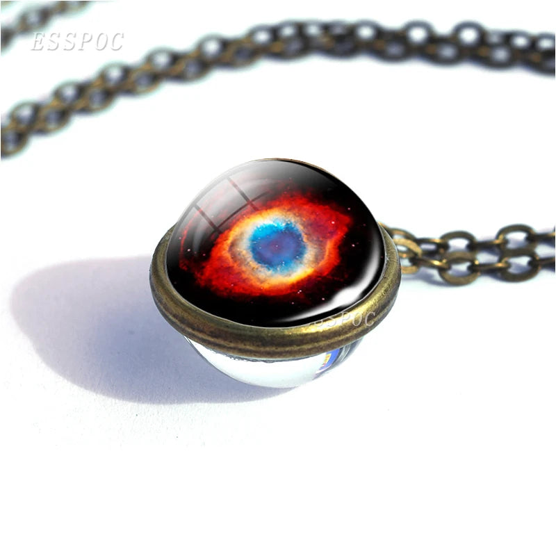 Full Moon Sphere Crystal Ball Glass Necklace Handmade Double Side Glass Ball Pendant Solar System Outer Space Astronomy Jewelry