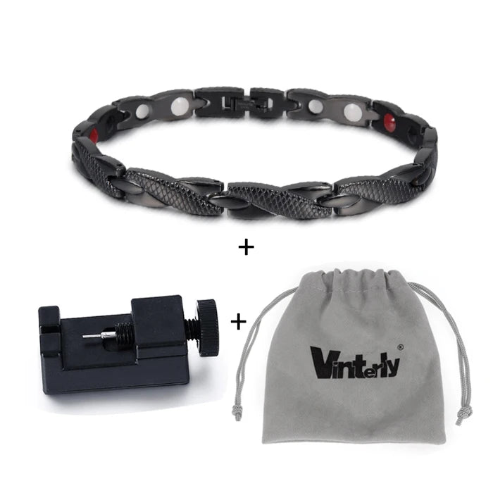Vinterly Health Energy Bracelet Male Cross Stainless Steel Magnetic Bracelet Men Gold-Color Chain Link Bracelet for Men Jewelry