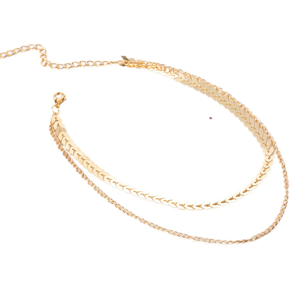2024 New Chain Choker Two Layers Necklaces Fishbone Airplane Shape Gold Color Necklace Flat Chain Jewelry
