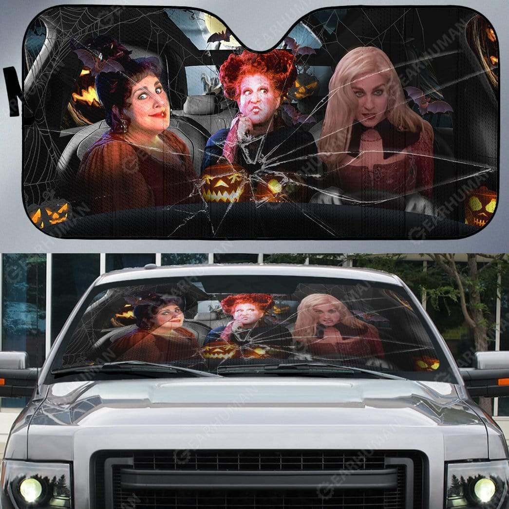 Halloween Hocus Pocus Car Sun Shade, Funny Witch Sun Shade, Car Accessories Windshield Sunshade