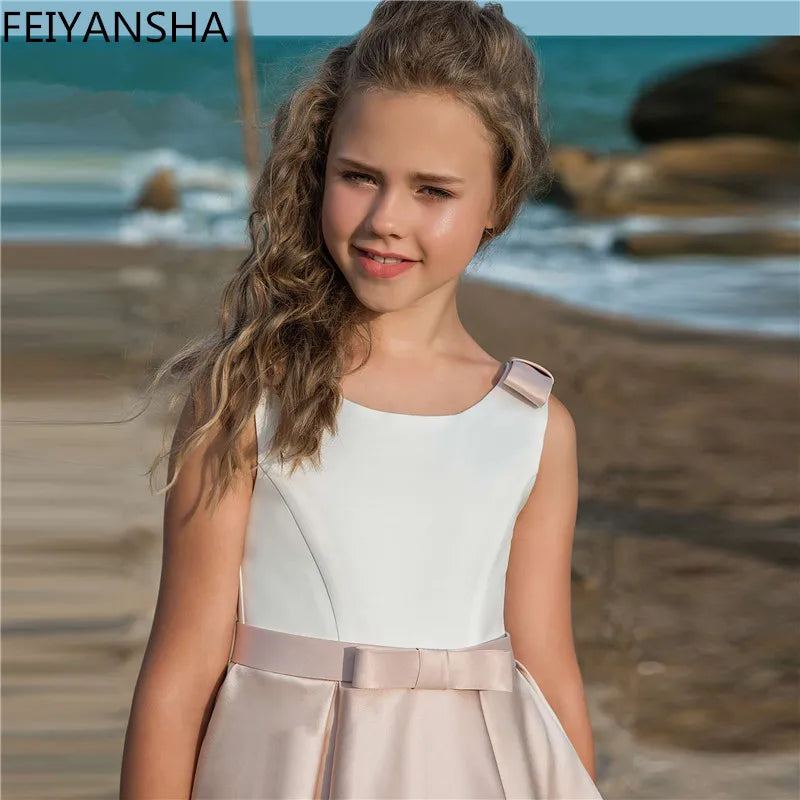Fancy Flower Girl Dresses for Weddings Vestidos Daminha Kids Evening Pageant Gowns With Bow First Communion Dresses for Girls