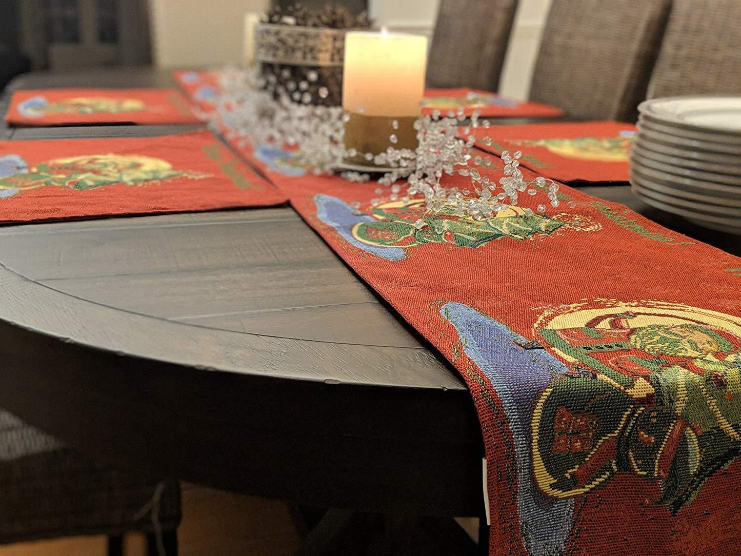DaDa Bedding Red Santa Claus Christmas Tree Woven Tapestry Dining Table Runner (17615)
