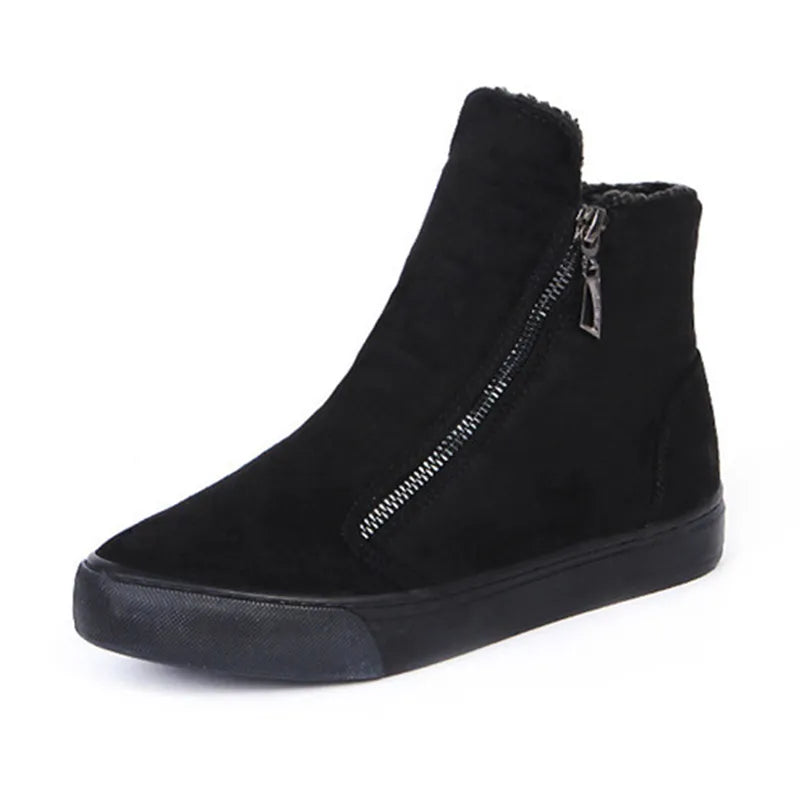 2023 Winter Snow Boots Women Winter Shoes Zip Warm Plush Cold Winter Flat Cotton Shoes Ladies Brand Ankle Botas Black