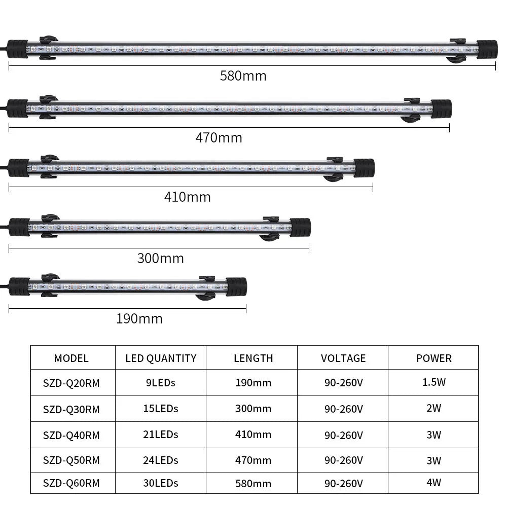 18-54cm Aquarium Light Fish Tank Submersible Light Lamp Waterproof Underwater LED Lights Aquarium Lighting