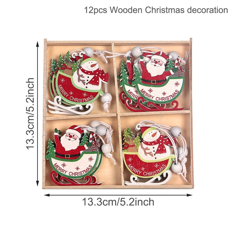 Wooden Christmas Pendant Merry Christmas Decor for Home 2023 Navidad Ornaments C