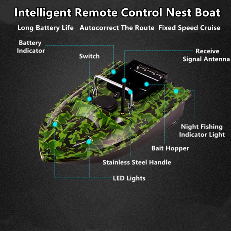Smart Fixed Speed Cruise Radio Remote Control Fishing Bait Boat 1.5KG 500M Dual Night Light Lure Fishing RC Bait Boat Fishing
