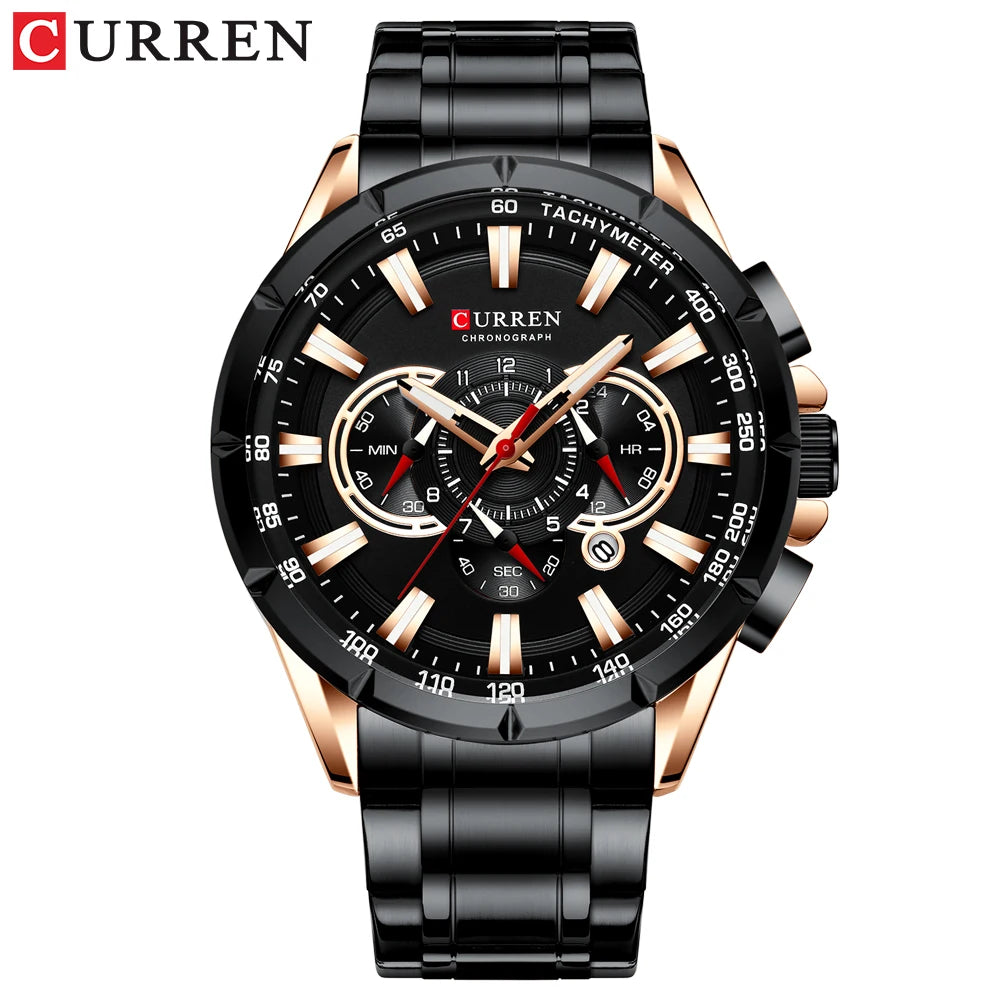CURREN Luxury Casual Mens Watches Quartz Sports Chronograph Wristwatch Male Stainless Steel Luminous Hands Clock