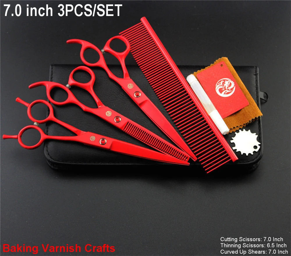 Brand Pet Grooming Scissors Set 7 8 Inch Professional Japan 440C Dog Shears Hair Cutting Thinning Curved Scissors With Comb Bag