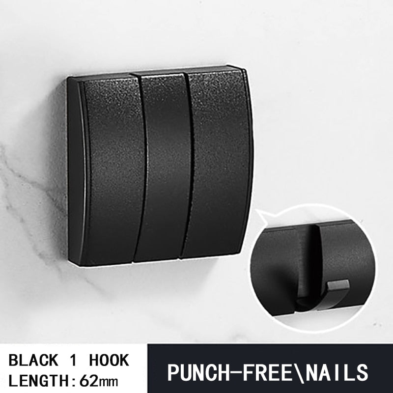 Black Golden Robe Hooks Folding Towel Hanger Nail Installation Wall Hooks C