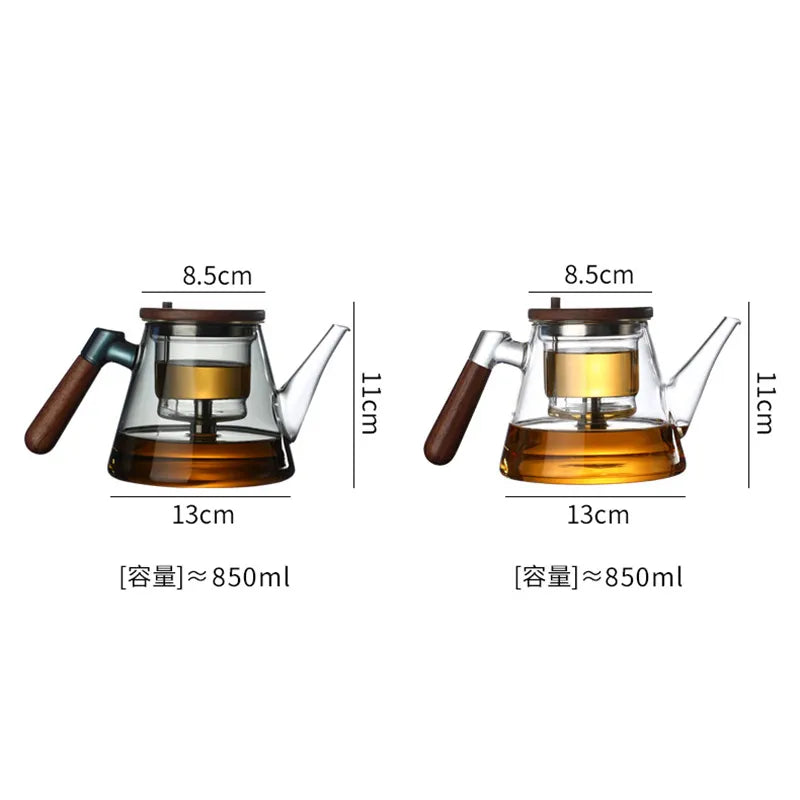 Easy One Click Tea Separation Filtration Glass Teapots With Wood Handle 850ml Te