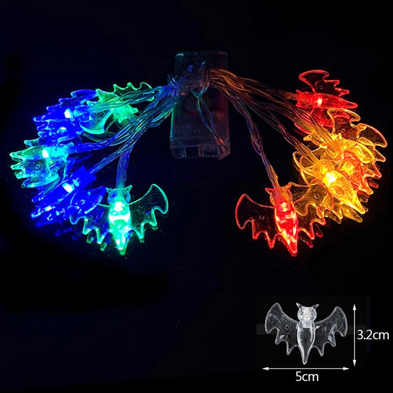 10LED Halloween Pumpkin Spider Bat Skull String Lights Lamp DIY Hanging Horror Halloween Decoration for Home Party Supplies