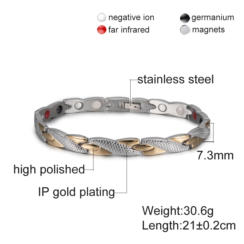 Vinterly Health Energy Bracelet Male Cross Stainless Steel Magnetic Bracelet Men Gold-Color Chain Link Bracelet for Men Jewelry