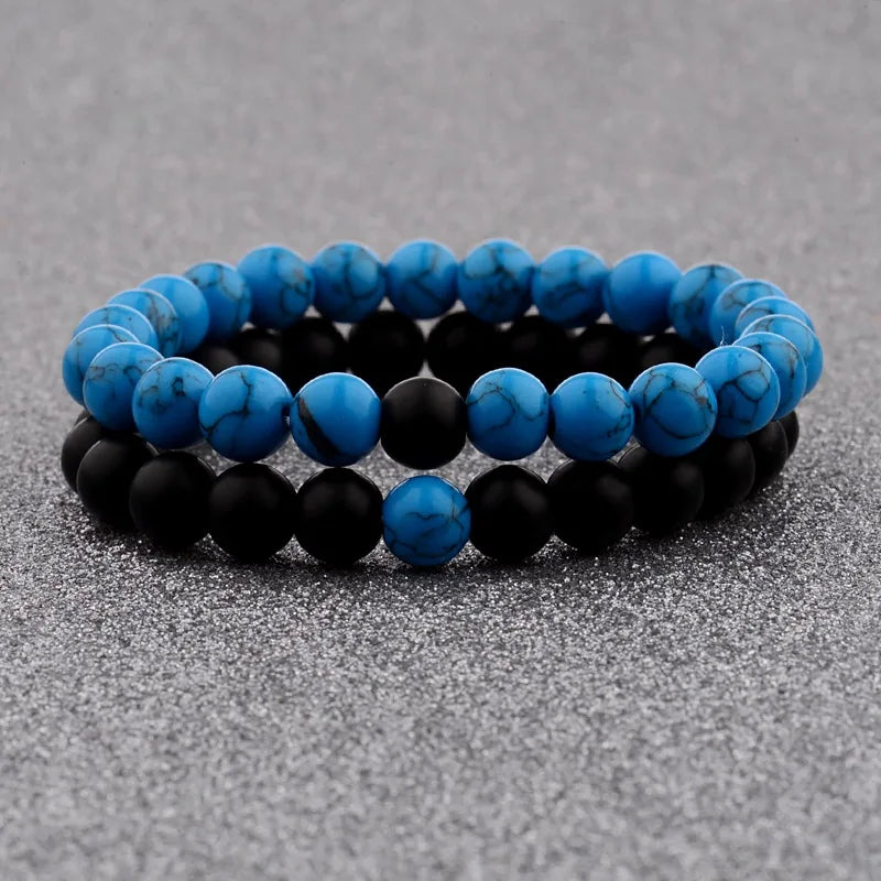 Couples Distance Bracelet Natural Wood Stone White and Black Yin Yang Beaded Bracelets for Men Women Best Friend Valentine's Day